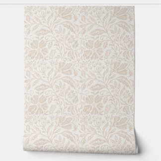 ブロックプリントフローラニュートラルベージオンホワイト 壁紙