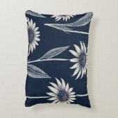 ブロックプリントブルーと白Coneflower アクセントクッション (裏面(縦))