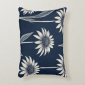 ブロックプリントブルーと白Coneflower アクセントクッション (正面(垂直))