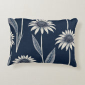 ブロックプリントブルーと白Coneflower アクセントクッション (裏面)