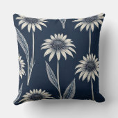 ブロックプリントブルーと白Coneflower クッション (裏面)