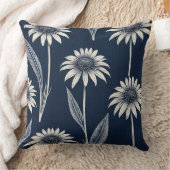 ブロックプリントブルーと白Coneflower クッション (ブランケット)