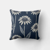 ブロックプリントブルーと白Coneflower クッション (裏面)