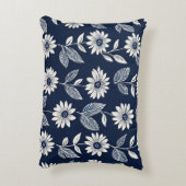 ブロックプリントボーホフローラブルーとホワイト アクセントクッション (裏面(縦))