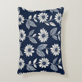 ブロックプリントボーホフローラブルーとホワイト アクセントクッション (正面(垂直))