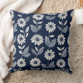 ブロックプリントボーホフローラブルーとホワイト クッション (ブランケット)
