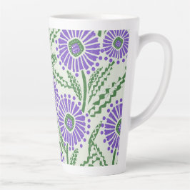 ブロックプリントラベンダーグリーン及び白フローラデザイン カフェラテマグ