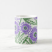 ブロックプリントラベンダーグリーン及び白フローラデザイン コーヒーマグカップ (中央)