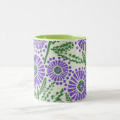 ブロックプリントラベンダーグリーン及び白フローラデザイン ツートーンマグカップ (中央)