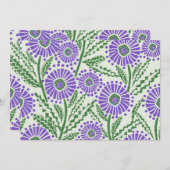 ブロックプリントラベンダーグリーン及び白フローラデザイン 招待状 (正面/裏面)