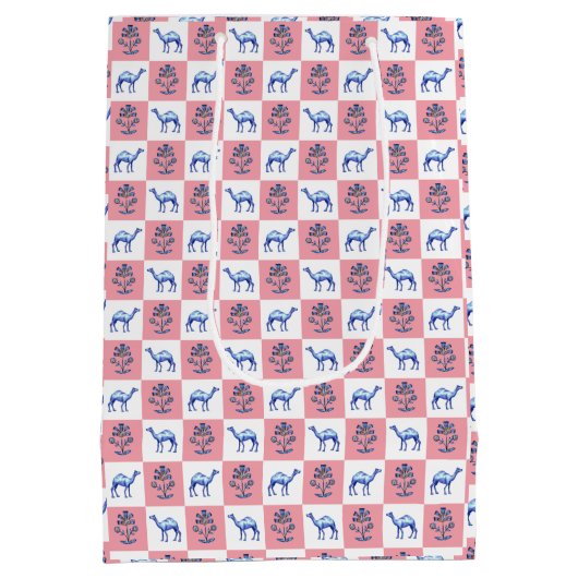 ブロックプリントロータスフラワーズ&ラクダ ミディアムペーパーバッグ (裏面)