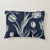 ブロックプリント青と白のチューリップ アクセントクッション (裏面)