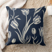 ブロックプリント青と白のチューリップ クッション (ブランケット)