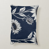 ブロックプリント青と白ひまわり アクセントクッション (裏面(縦))