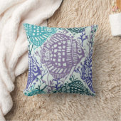 ブロックプリント魚及び海藻 クッション (ブランケット)