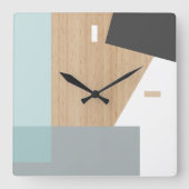 ブロックモダンストライプの木目のパタフェイクーン スクエア壁時計 (正面)