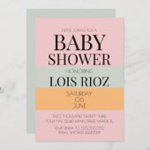 ブロックモダンピンクミントブライトはっきりしたベビーシャワー 招待状 (正面/裏面)
