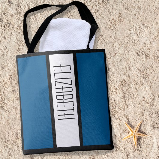 ブロックモダン名パーソナライズされたクラシック青 トートバッグ