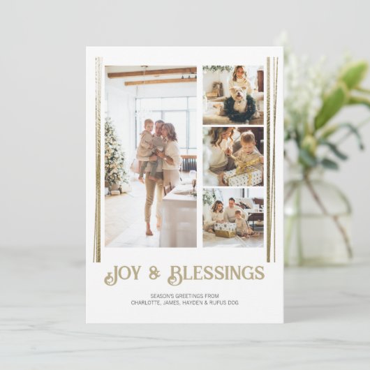 ブロックモダン4写真のクリスマスパーソナライズされた シーズンカード (スタンド正面)