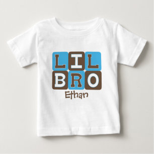 ブロックモダンLil Bro – 青と茶色パーソナライズされた ベビーTシャツ