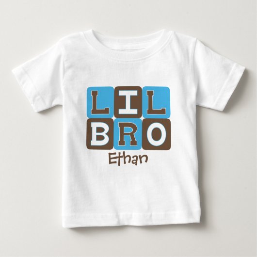 ブロックモダンLil Bro – 青と茶色パーソナライズされた ベビーTシャツ (正面)
