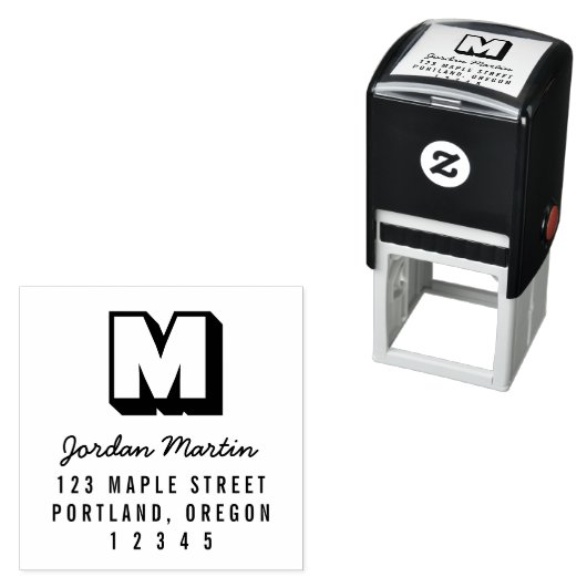 ブロックモノグラムとスクリプト名の差出人住所 セルフインキングスタンプ (インサイチュ)