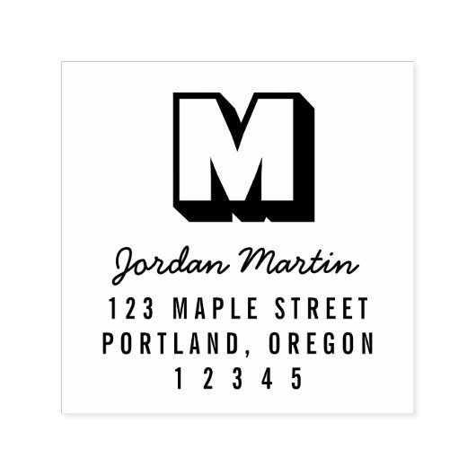 ブロックモノグラムとスクリプト名の差出人住所 セルフインキングスタンプ (デザイン)