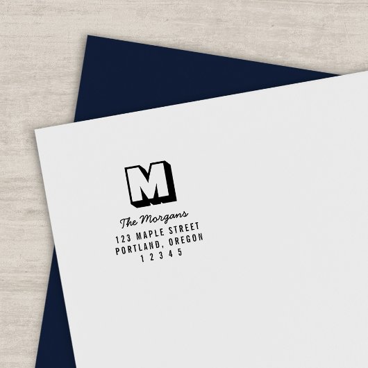 ブロックモノグラムスクリプト 姓 返送先住所 セルフインキングスタンプ