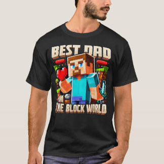 ブロックワールドで一番の父 ピクセルゲーミングパパ Tシャツ