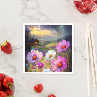 ブロック内の開花：ディスプレ芸術的イ スタンダードカクテルナプキン