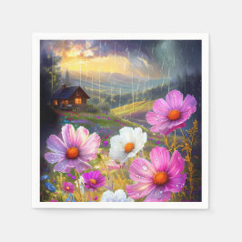 ブロック内の開花:ディスプレ芸術的イ スタンダードカクテルナプキン