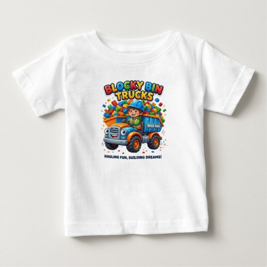 ブロック型ごみ収集車 ベビーTシャツ (正面)