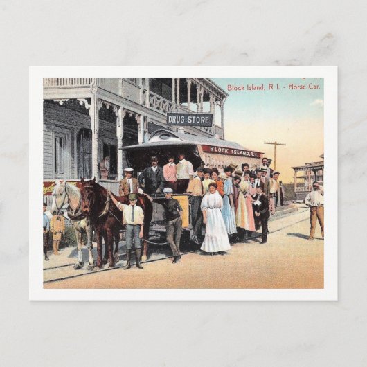 ブロック島（ロードアイランド州）、トラリーのヴィンテージ景観 ポストカード (正面)