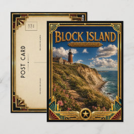 ブロック島 ロードアイランド州 ヴィンテージ アールデコ ゴールデン ポストカード