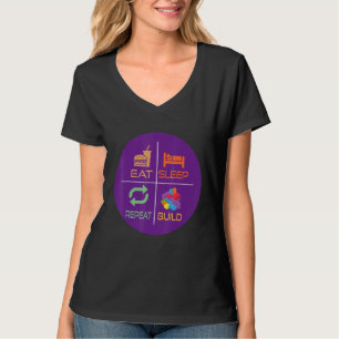 ブロック建物アイディア食べスリープビルドリピート Tシャツ