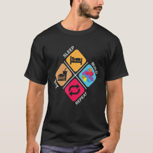 ブロック建物アイディア食べスリープビルドリピート Tシャツ