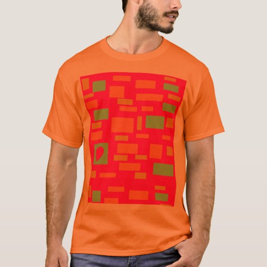 ブロック形状ライムグリーンとオレンジ Tシャツ (正面)