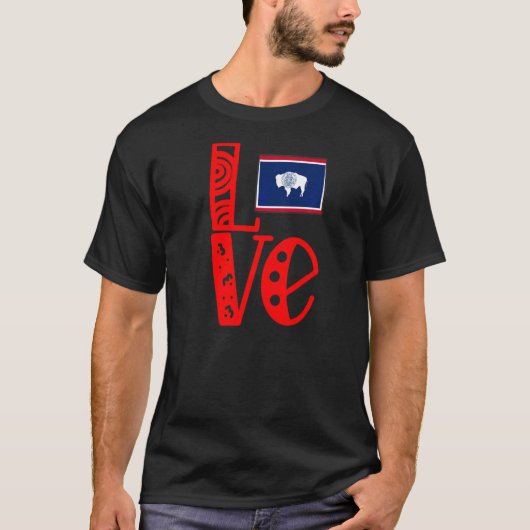 ブロック文字でワイオミングを愛する Tシャツ (正面)