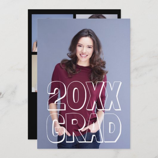 ブロック文字ホワイト – 卒業発表 招待状 (正面/裏面)