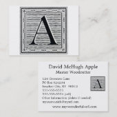 ブロック文字"A"ウッドカット木版イニシャル 名刺 (正面/裏面)