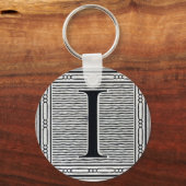 ブロック文字「I」ウッドカットウッドブロックインデジタル キーホルダー (正面)