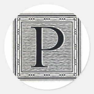 ブロック文字「P」ウッドカットウッドブロックインデジタル ラウンドシール
