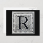 ブロック文字「R」ウッドカットウッドブロックインデジタル ポストカード (正面/裏面)