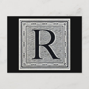 ブロック文字「R」ウッドカットウッドブロックインデジタル ポストカード