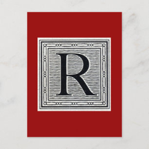 ブロック文字「R」ウッドカットウッドブロックインデジタル ポストカード