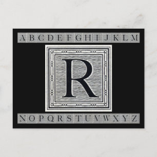 ブロック文字「R」ウッドカットウッドブロックインデジタル ポストカード