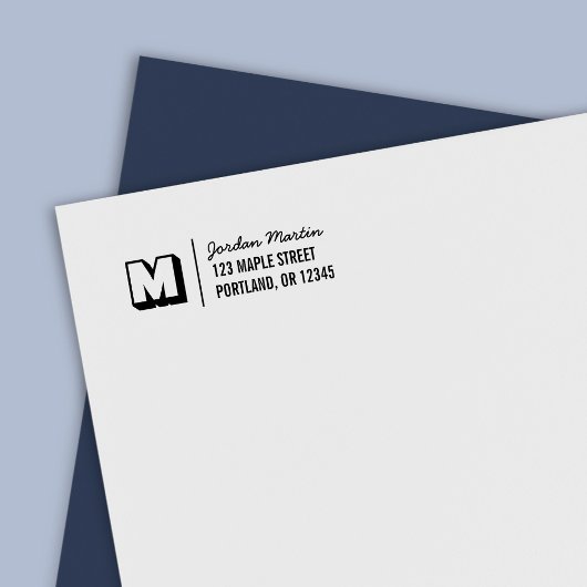 ブロック状のイニシャルとスクリプトネームの返送先住所 セルフインキングスタンプ