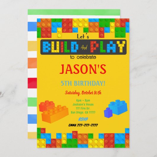 ブロック誕生日招待状 招待状 (正面/裏面)