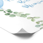 ブロック飾ベビーのシャワーが青い風船にサイン ポスター (角)