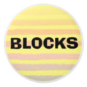ブロック黄色のピンク色の紫ストライプ色 セラミックノブ (正面)